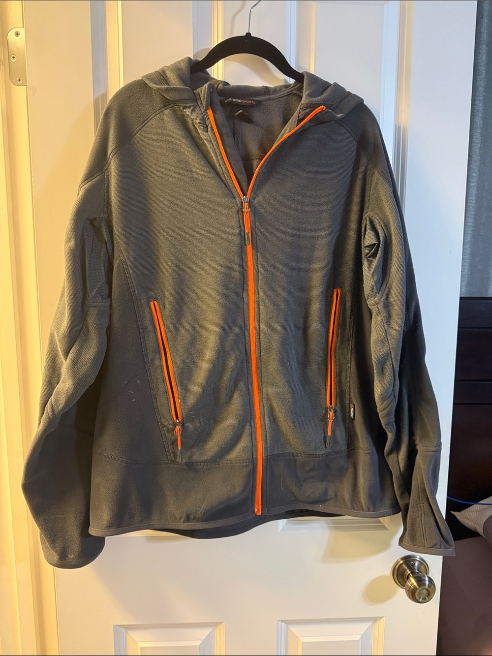 Men's Lightweight Gray Hooded Jacket with Orange Accents